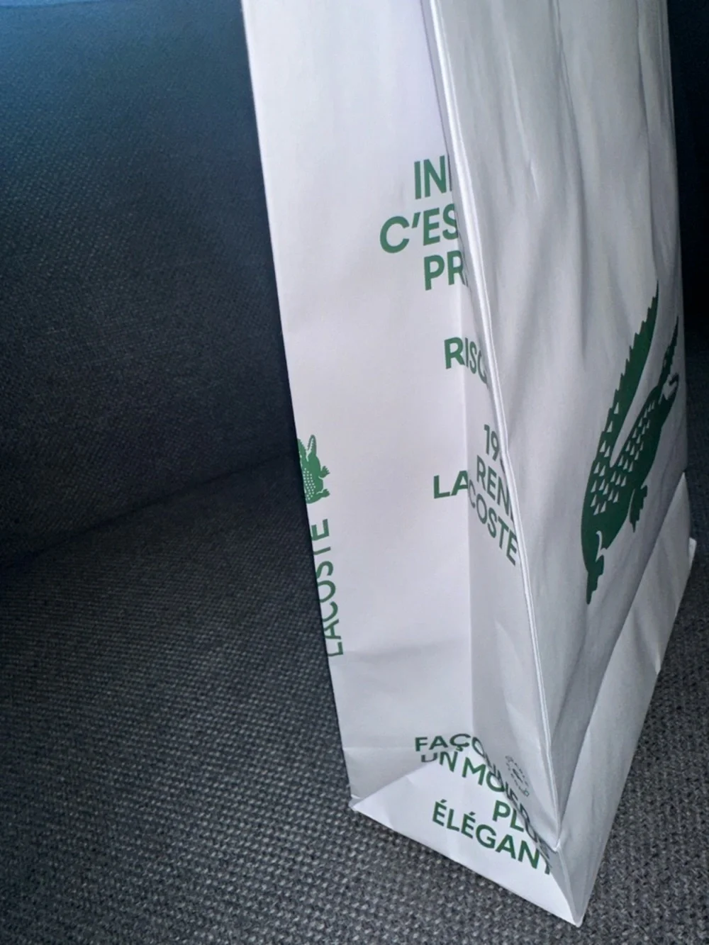 Lacoste White gift bag with Green Crocodile Logo